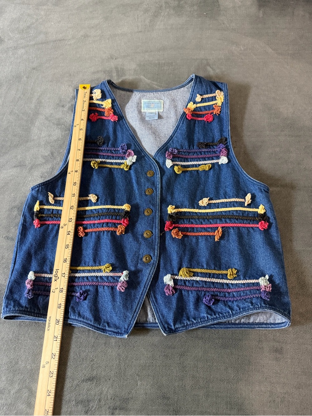 Susan Bristol Light Denim Vest with Red Stitch Detail - Picture 5 of 9